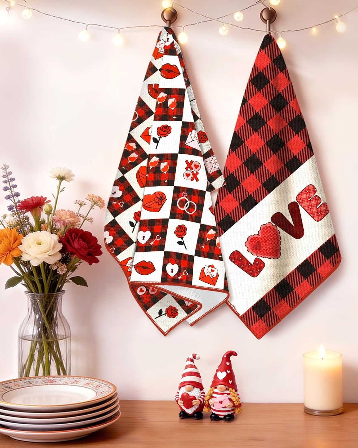 image:imageMiss Adola Microfiber Kitchen Towels Set of 2 Dish Towels for Kitchen 18 x 26 Inch Home Decoration Red Flower Grass Cute Spring Hand Towels Soft amp Absorbent Aesthetic DesignLove