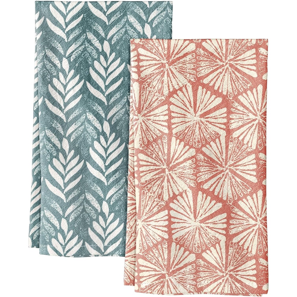 image:imageMiss Adola 2 Pack Flour Sack Kitchen Towels 16x26 Inch Cotton Dish Towels with Hanging Loop Reusable Geometric Boho Modern Retro Tea Towel Absorbent Dishcloths Home Decor Beige Checkered FlowerBotanical Flower