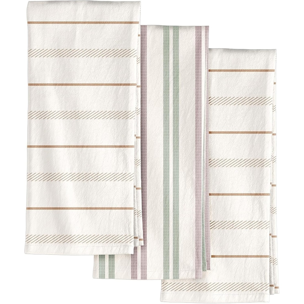 image:imageMiss Adola 2pcs Flour Sack Kitchen Towels 18x 26 Cotton Kitchen Hand Towels with Hanging Loop Reusable Geometric Girly Plaid Floral Tea Towel Absorbent Dishcloths Home Decor Pink FlowerStriped