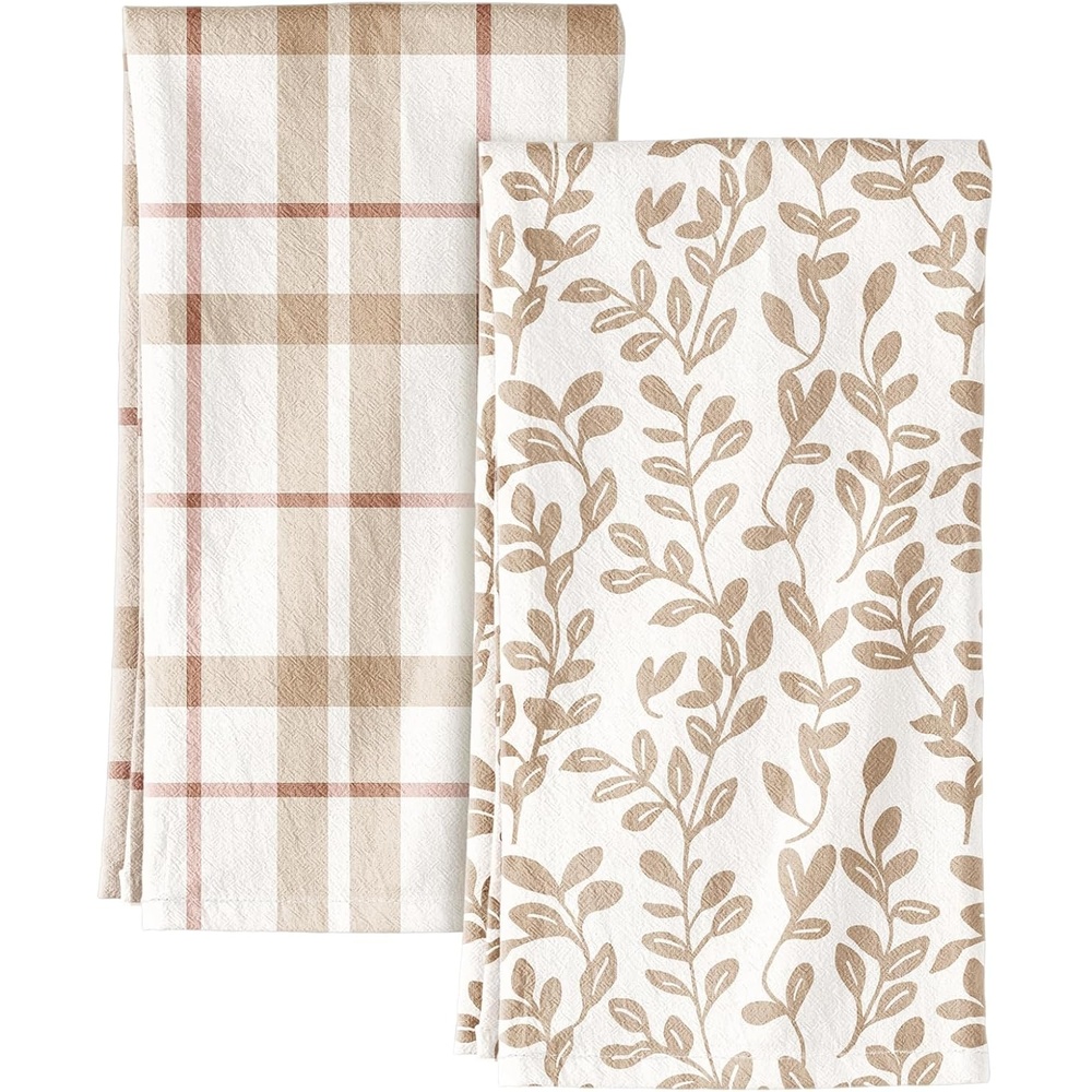 image:imageMiss Adola 2pcs Flour Sack Kitchen Towels 18x 26 Cotton Kitchen Hand Towels with Hanging Loop Reusable Geometric Girly Plaid Floral Tea Towel Absorbent Dishcloths Home Decor Pink FlowerBotanical Floral