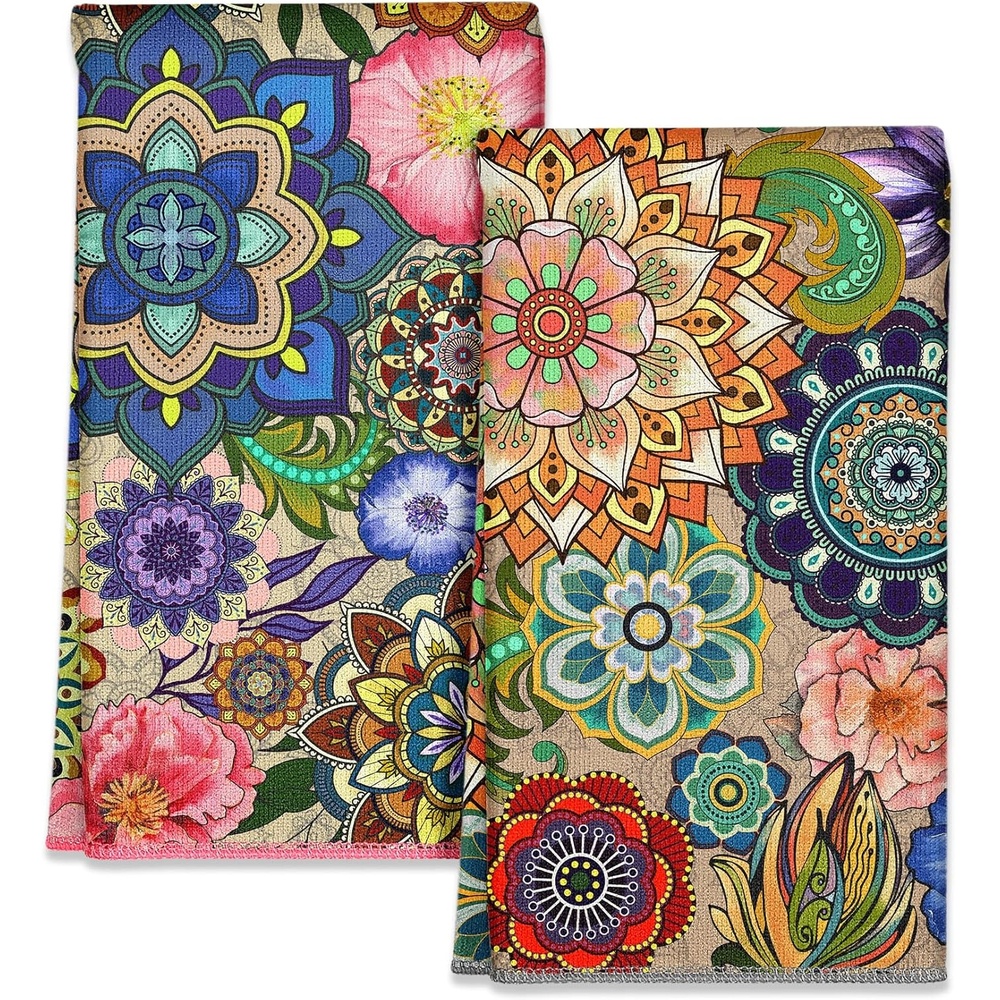 image:imageMiss Adola 2pcs Microfiber Kitchen Towels Boho Kitchen Towels Set of 2 with Hanging Loop Decorative Absorbent 18x26 Inch Hand Towel Botanical Design Dish Cloth for Housewarming Gift French CountryMandala