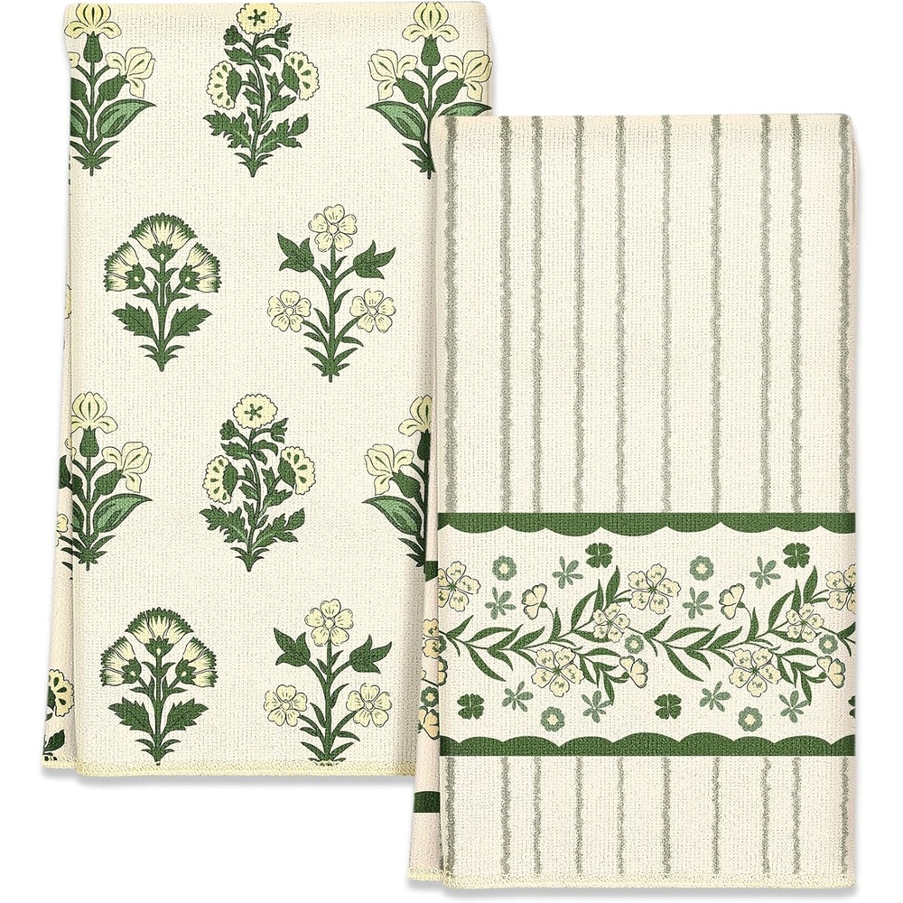 image:imageMiss Adola 2pcs Microfiber Kitchen Towels Boho Kitchen Towels Set of 2 with Hanging Loop Decorative Absorbent 18x26 Inch Hand Towel Botanical Design Dish Cloth for Housewarming Gift French CountryFrench Country