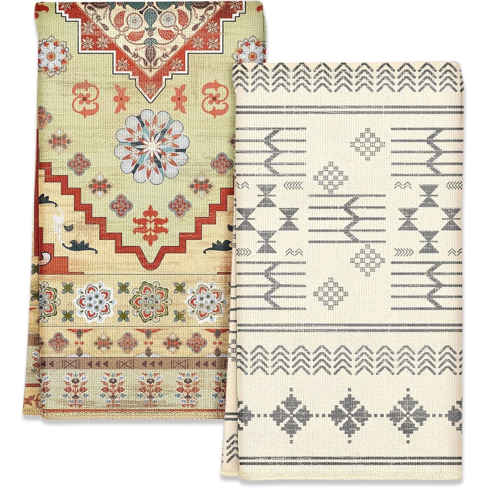 image:imageMiss Adola 2pcs Microfiber Kitchen Towels Boho Kitchen Towels Set of 2 with Hanging Loop Decorative Absorbent 18x26 Inch Hand Towel Botanical Design Dish Cloth for Housewarming Gift French CountryBohemian