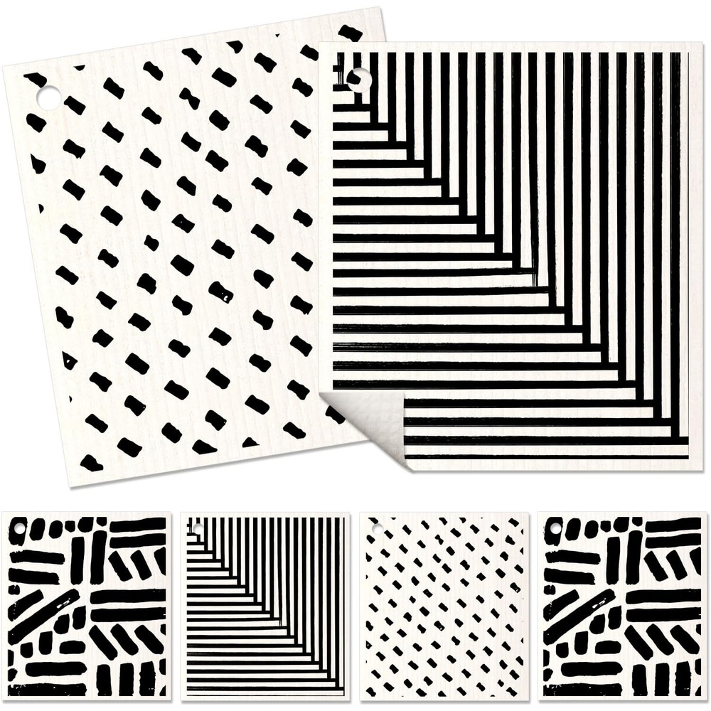 image:imageMiss Adola 6 Pack Swedish Dishcloths for Kitchen Reusable Dish Cloths for Washing Dishes Absorbent Cute Funny Kitchen Towels Cleaning Sponge Floral CatLine Drawing