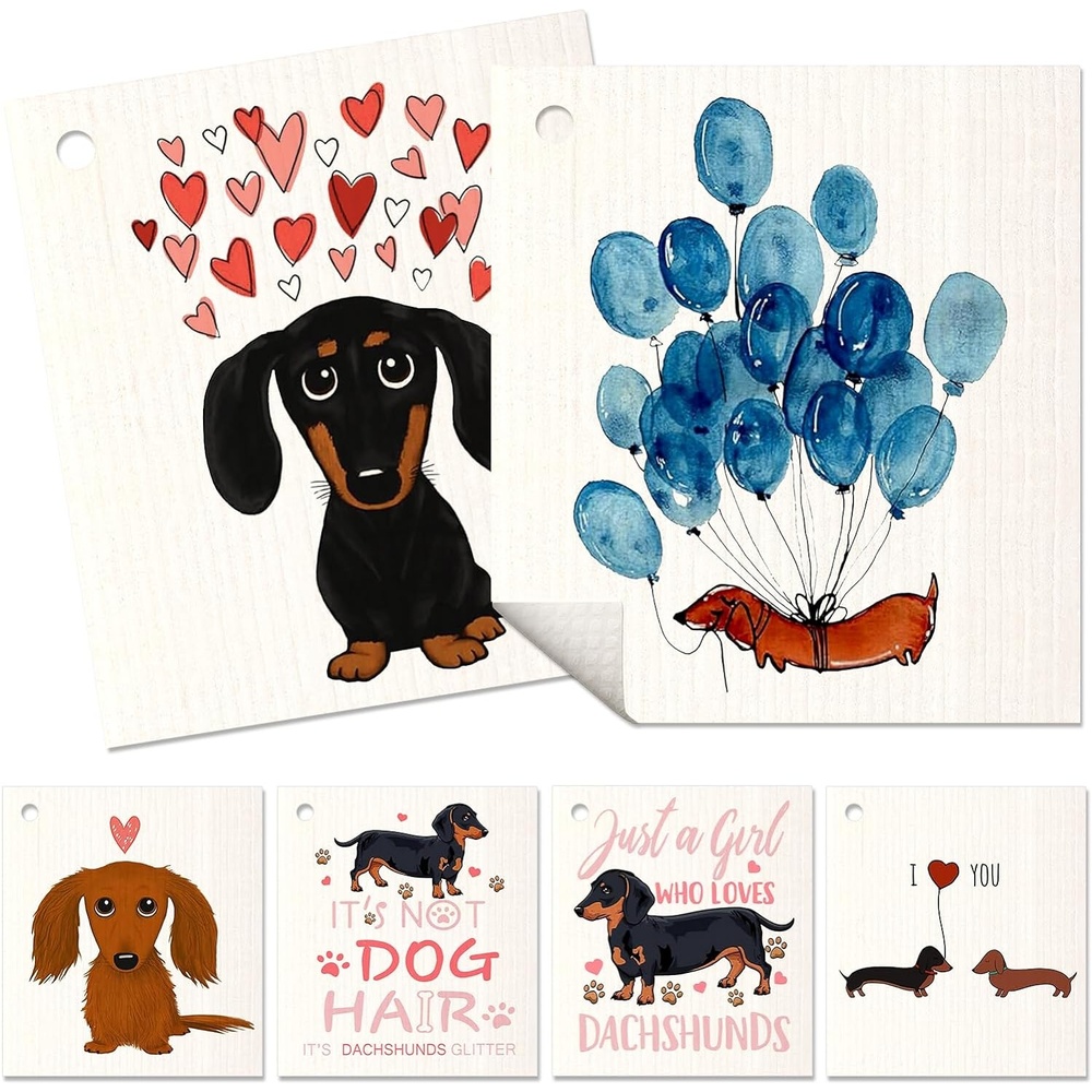 image:imageMiss Adola 6 Pack Swedish Dishcloths for Kitchen Reusable Dish Cloths for Washing Dishes Absorbent Cute Funny Kitchen Towels Cleaning Sponge Floral CatLove Dachshund