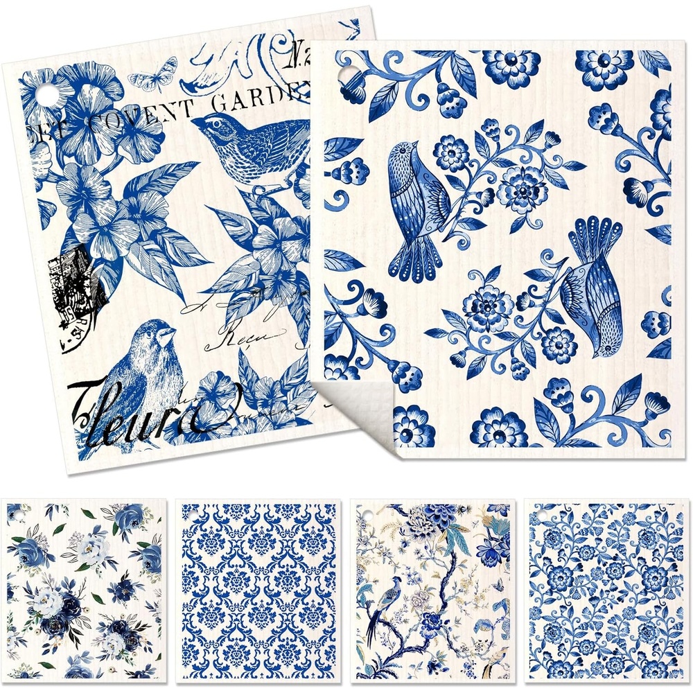 image:imageMiss Adola 6 Pack Swedish Dishcloths for Kitchen Reusable Dish Cloths for Washing Dishes Absorbent Cute Funny Kitchen Towels Cleaning Sponge Floral CatCeramic Style
