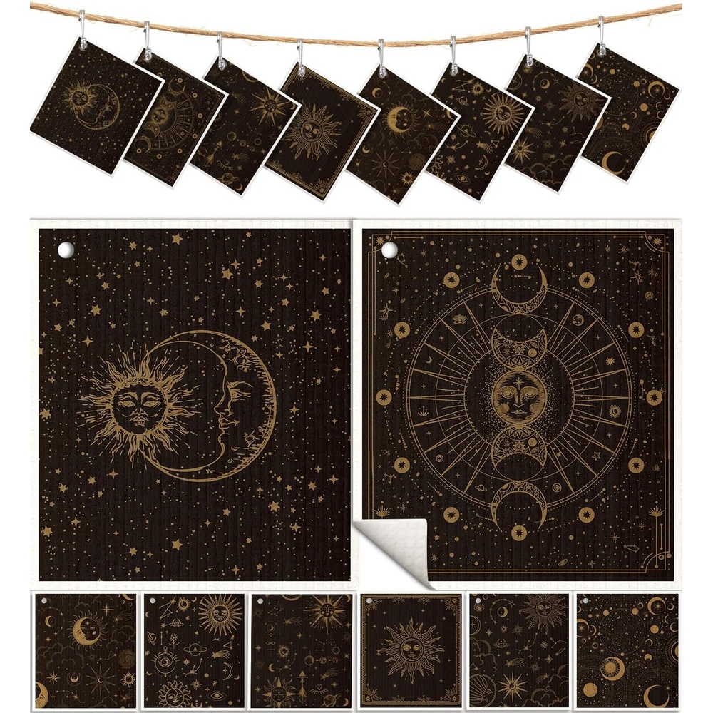 image:imageMiss Adola 8 Pack Reusable Kitchen Dishcloths Absorbent Fast Drying Washable Swedish Towels with Cute Black Skull DesignMoon Sun