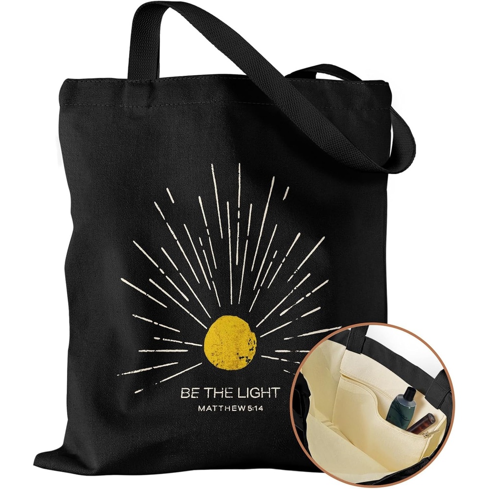 image:imageMiss Adola Aesthetic Canvas Tote Bag with Inner Pocket for Women Cloth Cotton Totes Bag with Pattern for Shopping GymBe the Light