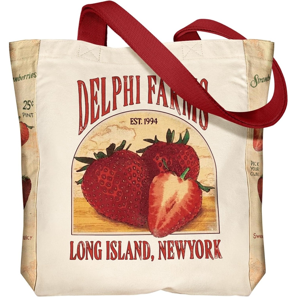 image:imageMiss Adola Aesthetic Heavy Canvas Tote Bag with Pocket for Women Large Size 141635 Cloth Cotton Bags for ShoppingStrawberry Farms