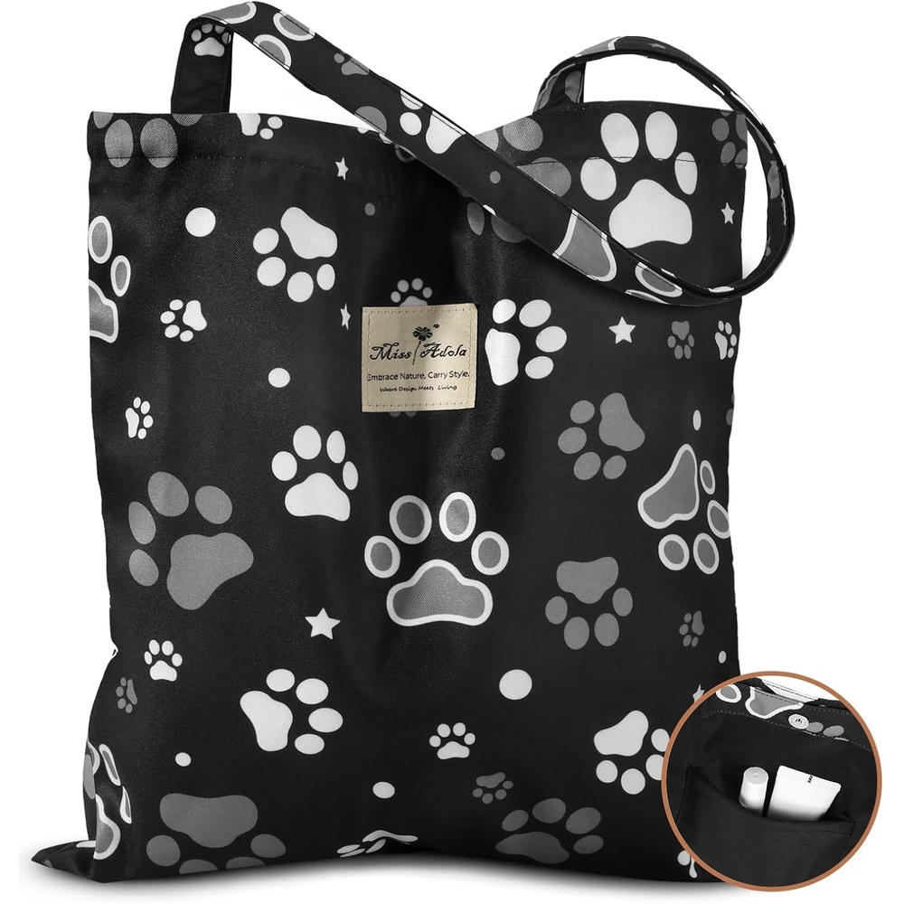 image:imageMiss Adola Aesthetic Tote Bag for Women Reusable Shoulder Bag with Buckle Fabric Bag for Gym Travel WorkBlack Dog Claw