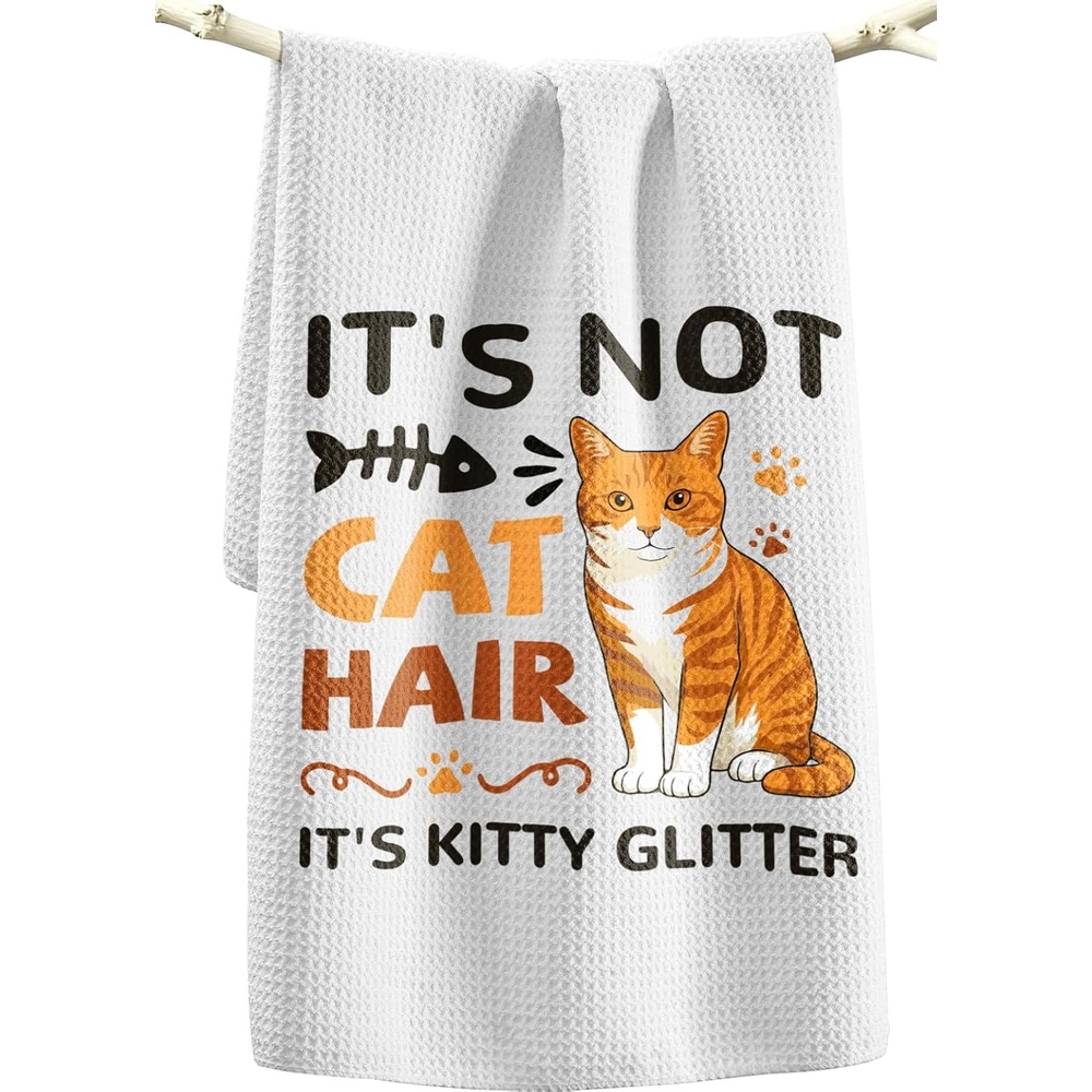 image:imageMiss Adola Dog Funny Kitchen Towels 15x28 Inch Decorative Waffle Microfiber Dish Cloths Cute Absorbent Reusable Hand Tea Towels with Hanging Loop Dachshund Gift for Dog LoversOrange Cat