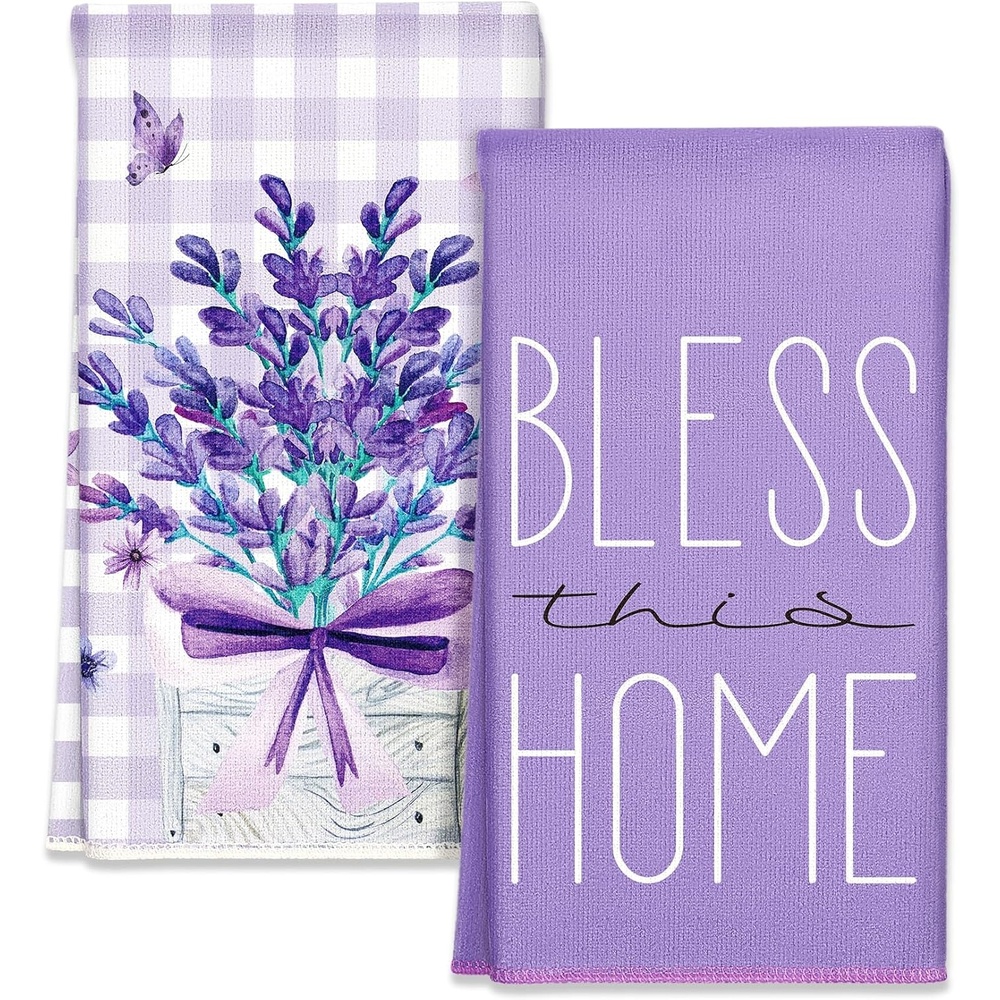 image:imageMiss Adola Easter Kitchen Towels Happy Easter 18x26 Inch Microfiber Kitchen Dish Cloth 2pcs Decorative Absorbent Hand Towels with Hanging Loop for Gifting HousewarmingLavender