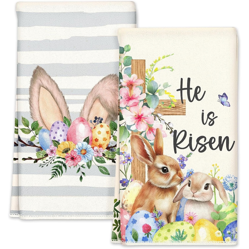image:imageMiss Adola Easter Kitchen Towels Happy Easter 18x26 Inch Microfiber Kitchen Dish Cloth 2pcs Decorative Absorbent Hand Towels with Hanging Loop for Gifting HousewarmingHe is Risen