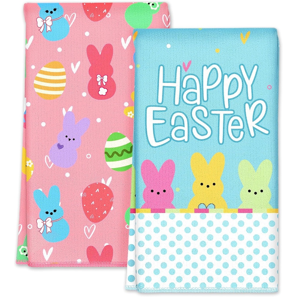 image:imageMiss Adola Easter Kitchen Towels Happy Easter 18x26 Inch Microfiber Kitchen Dish Cloth 2pcs Decorative Absorbent Hand Towels with Hanging Loop for Gifting HousewarmingHappy Easter