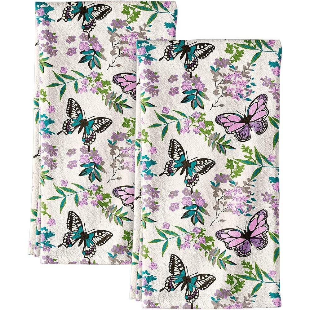 image:imageMiss Adola Flour Sack Kitchen Towels Set of 2 Cotton Dish Towels with Hanging Loop Decorative 18x26 Inch Absorbent Cute Design for Housewarming Gifts Retro FloralButterfly