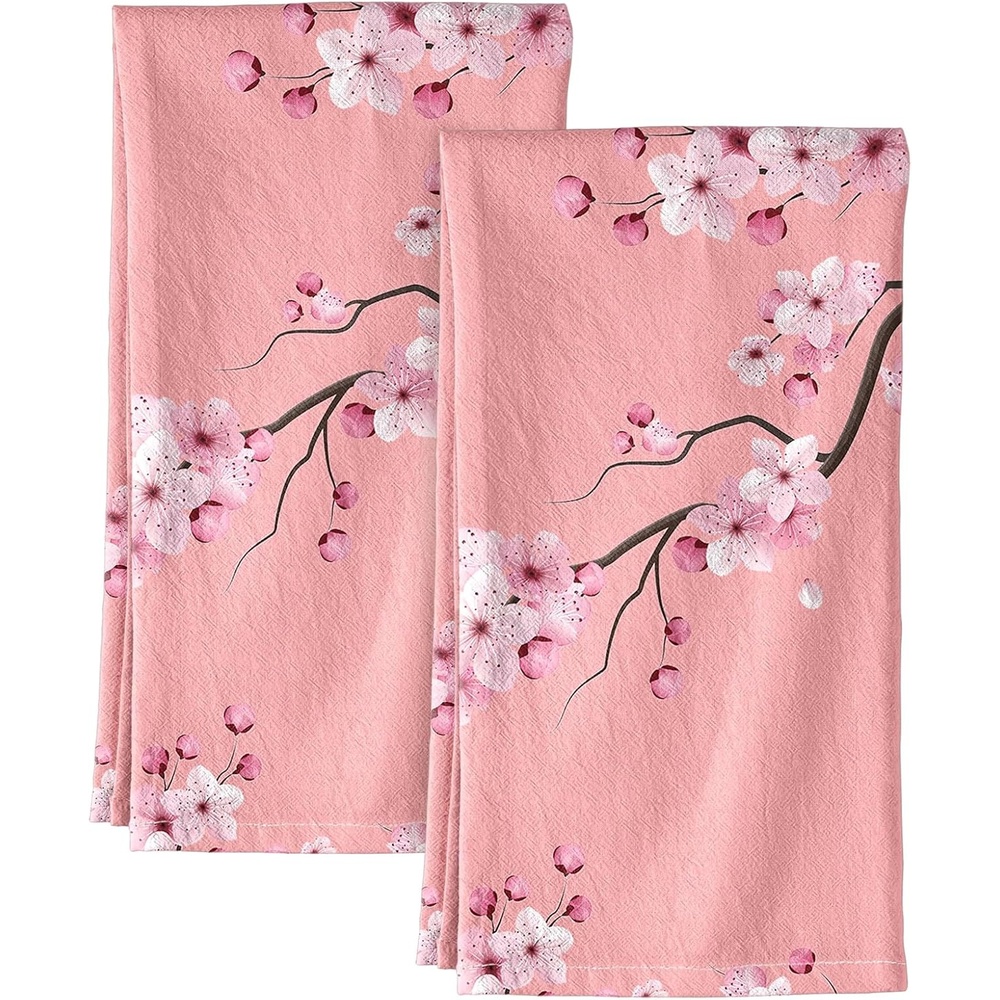 image:imageMiss Adola Flour Sack Kitchen Towels Set of 2 Cotton Dish Towels with Hanging Loop Decorative 18x26 Inch Absorbent Cute Design for Housewarming Gifts Retro FloralPeach Blossom