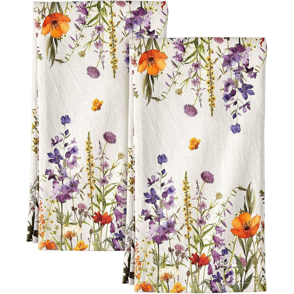 image:imageMiss Adola Flour Sack Kitchen Towels Set of 2 Cotton Dish Towels with Hanging Loop Decorative 18x26 Inch Absorbent Cute Design for Housewarming Gifts Retro FloralWildflower