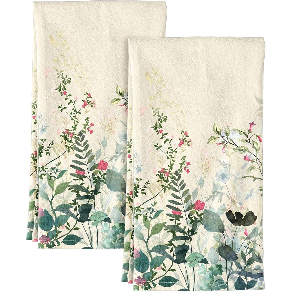 image:imageMiss Adola Flour Sack Kitchen Towels Set of 218x26 Cotton Dish Towels with Hanging Loop Reusable Tea Towel for Cleaning Spring Absorbent Dishcloths Cute Home Decor Housewarming Lemon BirdsInk Flowers