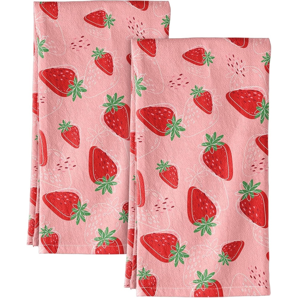 image:imageMiss Adola Flour Sack Kitchen Towels Set of 218x26 Cotton Dish Towels with Hanging Loop Reusable Tea Towel for Cleaning Spring Absorbent Dishcloths Cute Home Decor Housewarming Lemon BirdsLine Strawberry