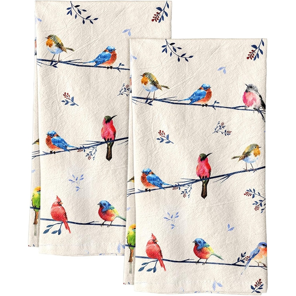 image:imageMiss Adola Flour Sack Kitchen Towels Set of 218x26 Cotton Dish Towels with Hanging Loop Reusable Tea Towel for Cleaning Spring Absorbent Dishcloths Cute Home Decor Housewarming Lemon BirdsWatercolor Bird