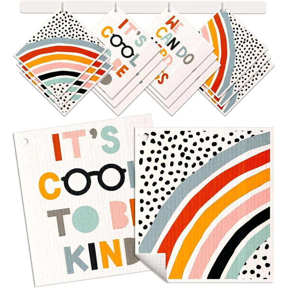 image:imageMiss Adola Kitchen Reusable Swedish Dishcloths 12 Pack Absorbent Fast Drying Cute Pattern Decorate Washable Towels RainbowRainbow Word