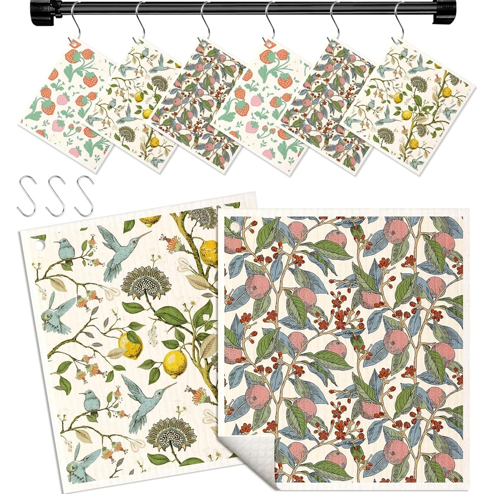 image:imageMiss Adola Kitchen Swedish Dishcloths with Hooks 6 Pack Reusable Dish Cloths for Washing Dishes Fast Drying Cute Fun Swedish Dish Towels Washable Cleaning Sponge Brown CoffeeTrees Fruits