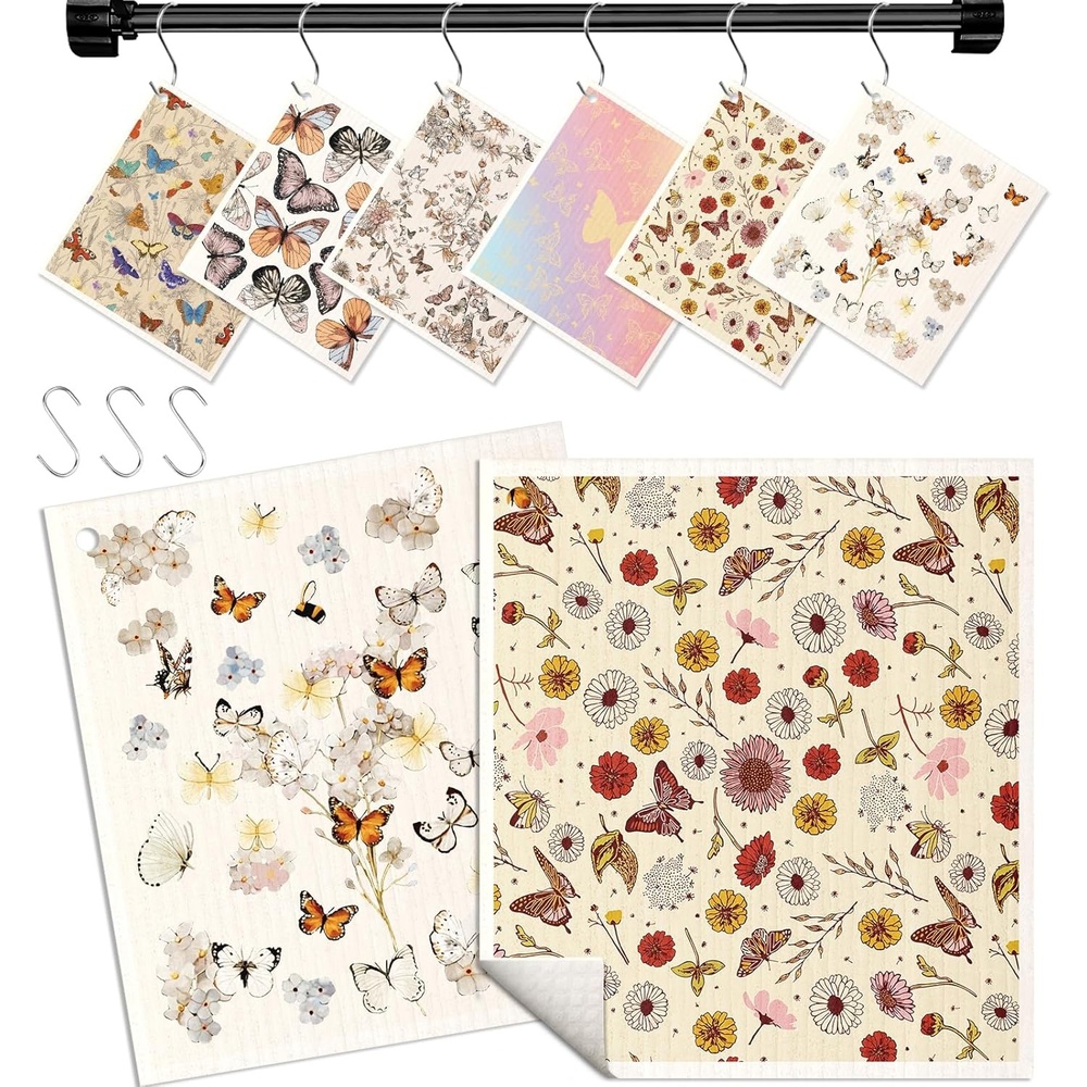 image:imageMiss Adola Kitchen Swedish Dishcloths with Hooks 6 Pack Reusable Dish Cloths for Washing Dishes Fast Drying Cute Fun Swedish Dish Towels Washable Cleaning Sponge Brown CoffeePlant Butterfly