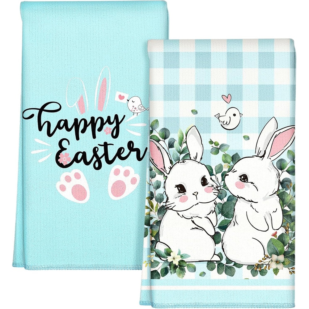 image:imageMiss Adola Microfiber Kitchen Towels Set of 2 Dish Towels for Kitchen 18 x 26 Inch Home Decoration Red Flower Grass Cute Spring Hand Towels Soft amp Absorbent Aesthetic DesignRabbit Flower