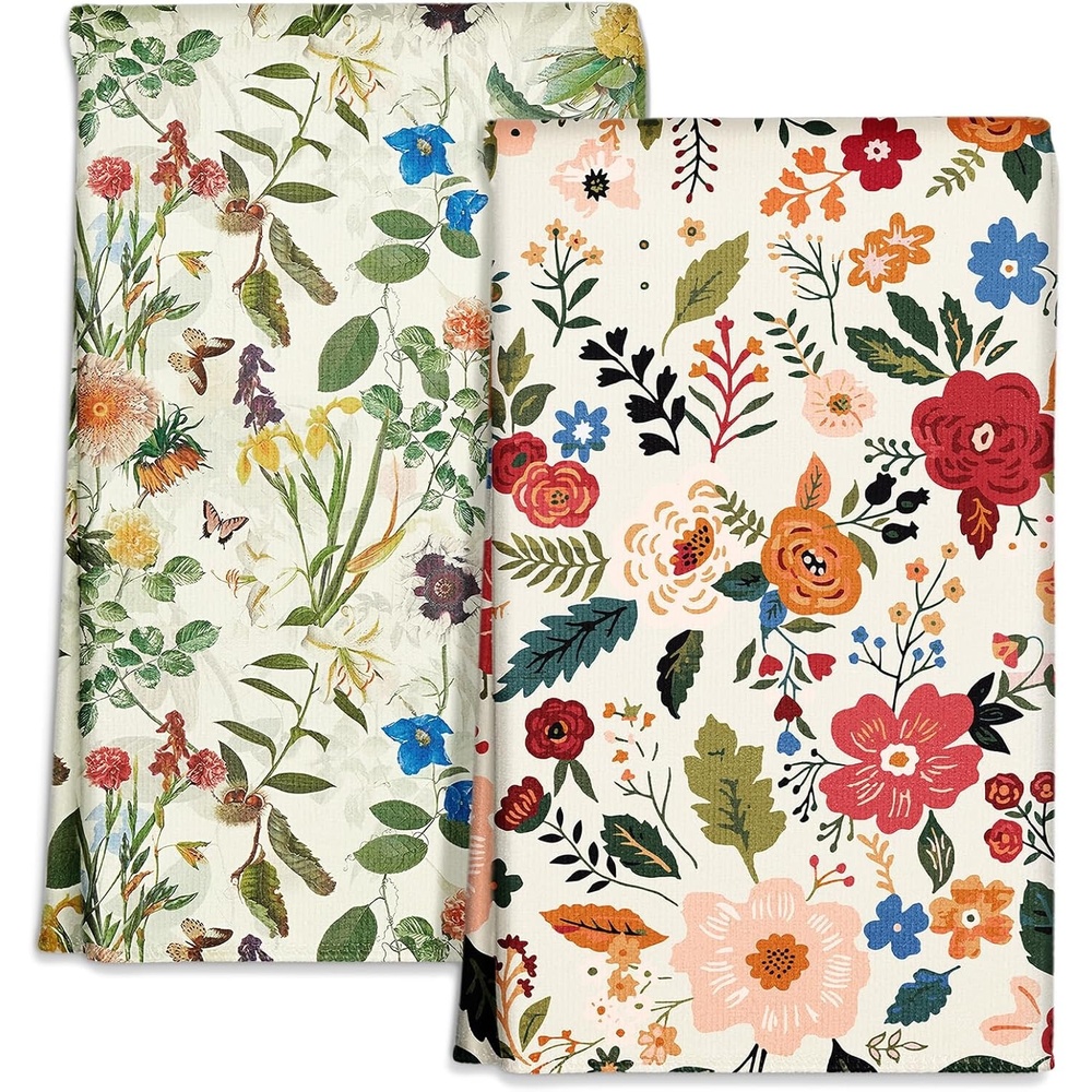 image:imageMiss Adola Microfiber Kitchen Towels Set of 2 Dish Towels for Kitchen 18 x 26 Inch Home Decoration Red Flower Grass Cute Spring Hand Towels Soft amp Absorbent Aesthetic DesignRed Flower Grass