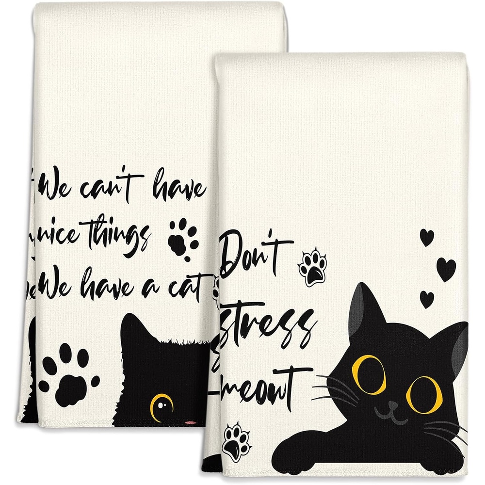 image:imageMiss Adola Microfiber Kitchen Towels Set of 2 Dish Towels for Kitchen 18 x 26 Inch Home Decoration Red Flower Grass Cute Spring Hand Towels Soft amp Absorbent Aesthetic DesignBlack Cat