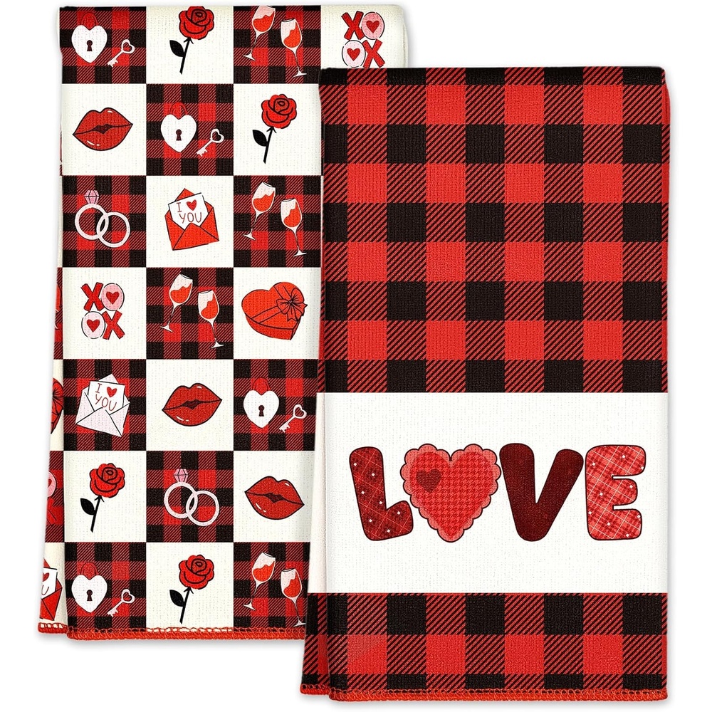 image:imageMiss Adola Microfiber Kitchen Towels Set of 2 Dish Towels for Kitchen 18 x 26 Inch Home Decoration Red Flower Grass Cute Spring Hand Towels Soft amp Absorbent Aesthetic DesignLove