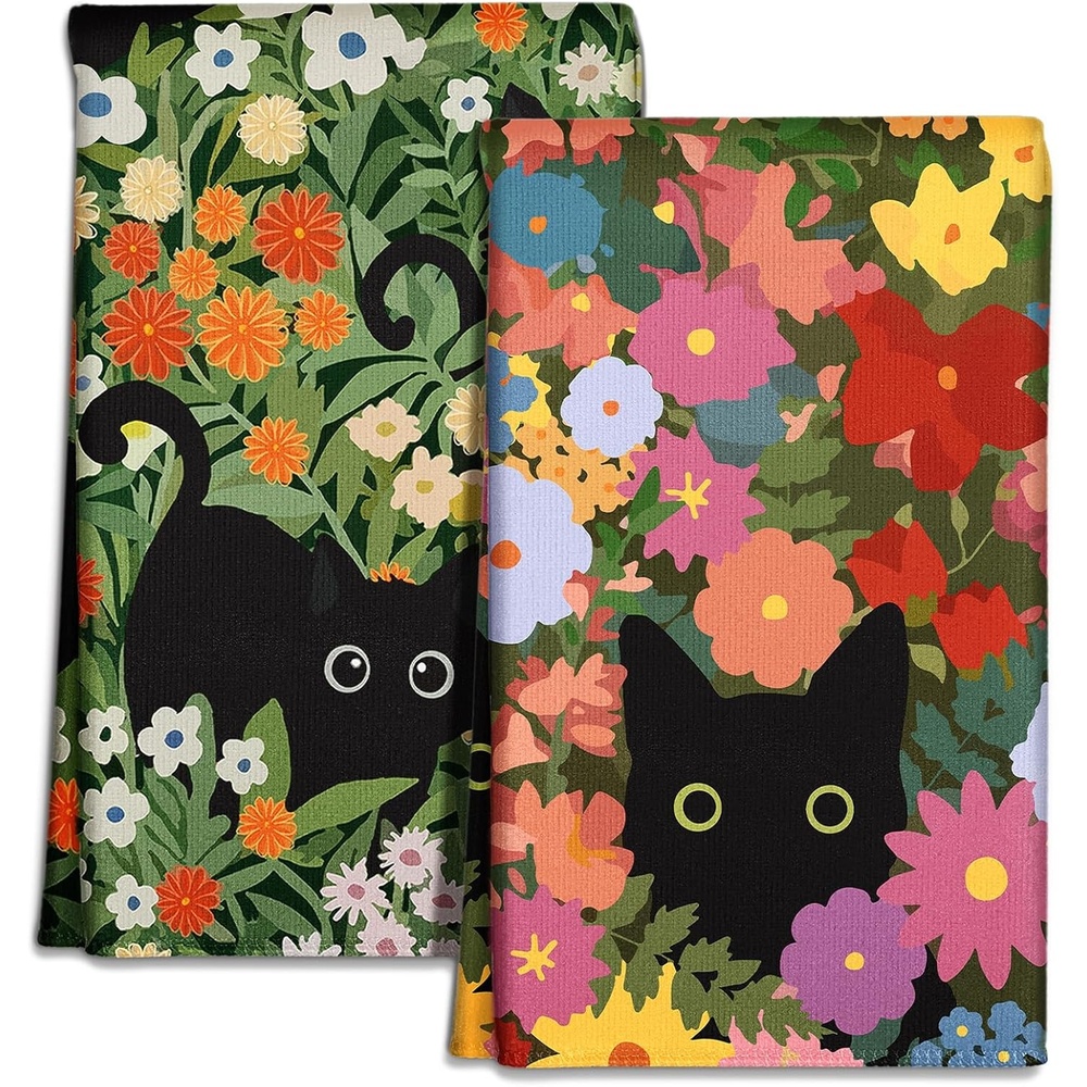 image:imageMiss Adola Microfiber Kitchen Towels Set of 2 Dish Towels for Kitchen 18 x 26 Inch Home Decoration Red Flower Grass Cute Spring Hand Towels Soft amp Absorbent Aesthetic DesignCat Flower