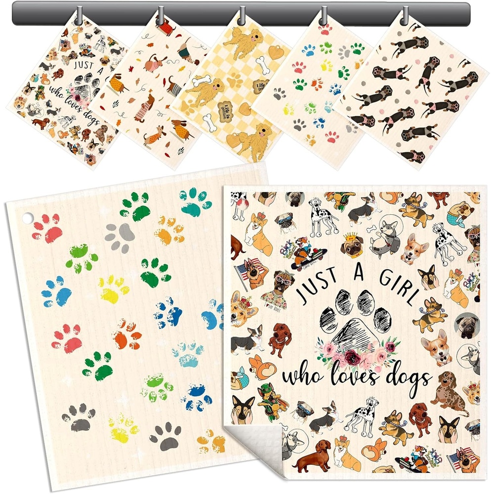 image:imageMiss Adola Swedish Dishcloths for Kitchen 5 Pack Reusable Dish Cloths for Washing Dishes Absorbent Cute Funny Kitchen Towels Cleaning Sponge Animal ForestLittle Puppy