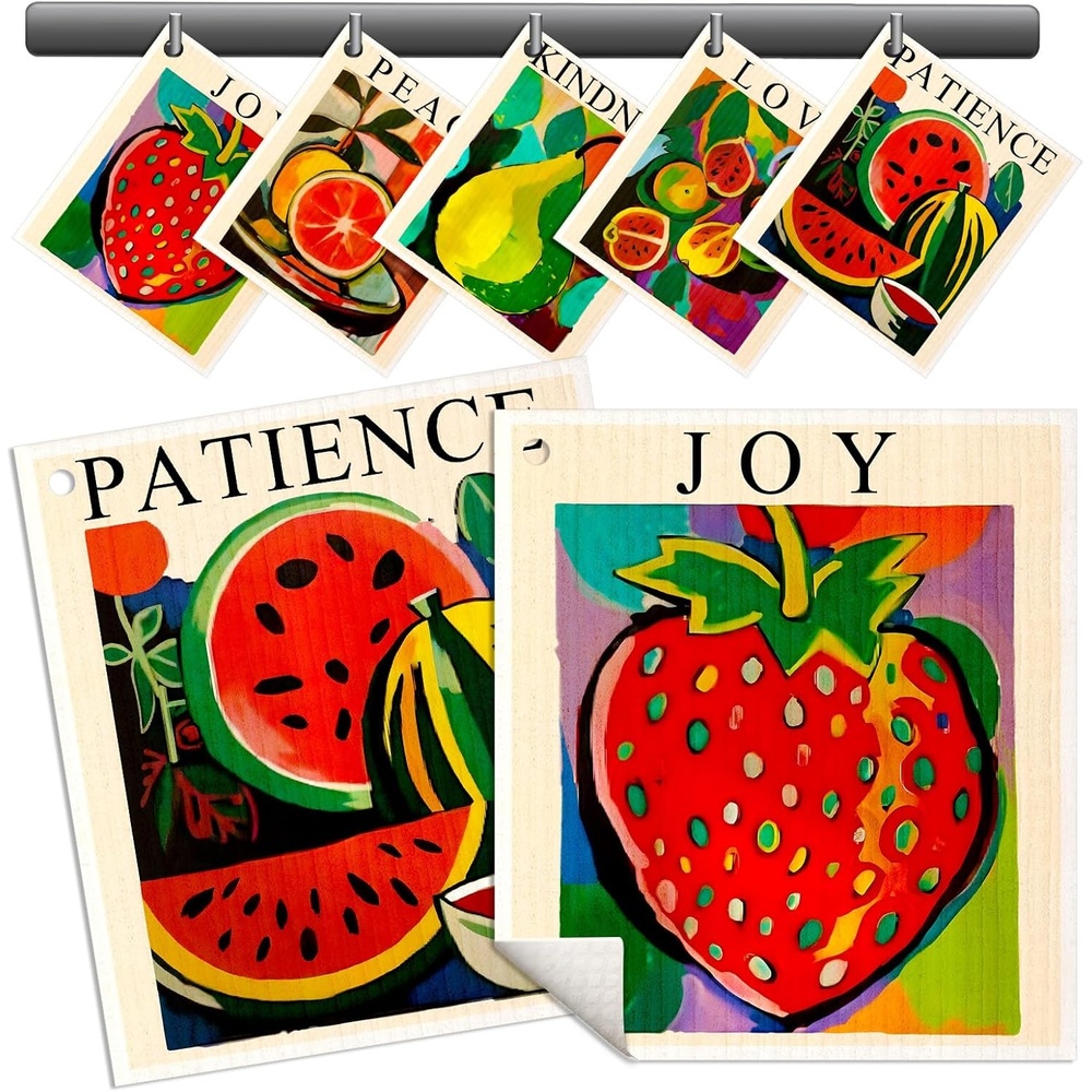 image:imageMiss Adola Swedish Dishcloths for Kitchen 5 Pack Reusable Dish Cloths for Washing Dishes Absorbent Cute Funny Kitchen Towels Cleaning Sponge Animal ForestColorful Fruits