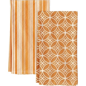 image:imageMiss Adola 2 Pack Flour Sack Kitchen Towels  16x26 Inch Cotton Dish Towels with Hanging Loop Reusable Geometric Boho Modern Retro Tea Towel Absorbent Dishcloths Home Decor Beige Checkered FlowerOrange Stripe