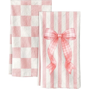 image:imageMiss Adola 2 Pack Flour Sack Kitchen Towels  16x26 Inch Cotton Dish Towels with Hanging Loop Reusable Geometric Boho Modern Tea Towel Absorbent Dishcloths Home Decor Beige BohemiaPink Bow