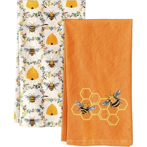 image:imageMiss Adola 2 Pack Flour Sack Kitchen Towels  16x26 Inch Cotton Dish Towels with Hanging Loop Reusable Geometric Boho Modern Tea Towel Absorbent Dishcloths Home Decor Beige BohemiaOrange Bee
