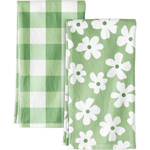 image:imageMiss Adola 2pcs Flour Sack Kitchen Towels  18x 26 Cotton Kitchen Hand Towels with Hanging Loop Reusable Geometric Girly Plaid Floral Tea Towel Absorbent Dishcloths Home Decor Pink FlowerMatcha Green