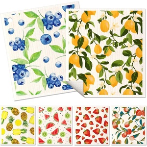 image:imageMiss Adola 6 Pack Swedish Dishcloths for Kitchen  Reusable Dish Cloths for Washing Dishes Absorbent Cute Funny Kitchen Towels Cleaning Sponge Floral CatLemon Fruit