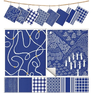 image:imageMiss Adola 8 Pack Reusable Kitchen Dishcloths  Absorbent Fast Drying Washable Swedish Towels with Cute Black Skull DesignBlue Line