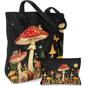 image:imageMiss Adola Aesthetic 2 Pack Canvas Tote Bag  with Makeup Pouch Bag for Women Reusable Grocery Bag for Gym Travel WorkMoon Swamm