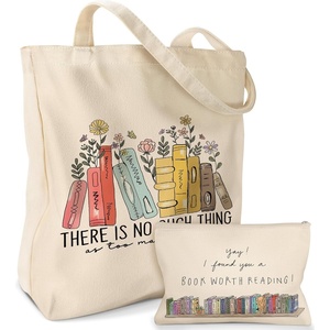 image:imageMiss Adola Aesthetic 2 Pack Canvas Tote Bag  with Makeup Zipper Pouch for Women Bag for Shopping Gym Travel VacationColorful Book