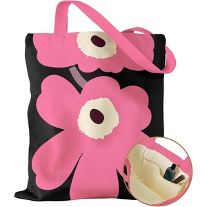 image:imageMiss Adola Aesthetic Canvas Tote Bag with Inner Pocket for Women Cloth Cotton Totes Bag with Pattern for Shopping GymBk Pk Flower
