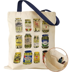 image:imageMiss Adola Aesthetic Canvas Tote Bag with Inner Pocket for Women Cloth Cotton Totes Bag with Pattern for Shopping GymCanned Pickle