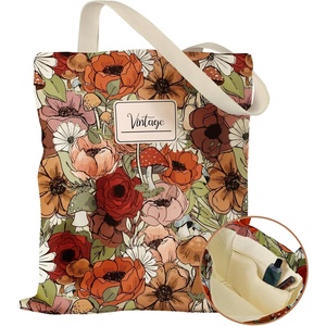 image:imageMiss Adola Aesthetic Canvas Tote Bag with Inner Pocket for Women Cloth Cotton Totes Bag with Pattern for Shopping GymRed Mushroom Flower