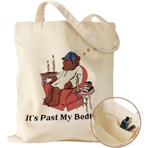 image:imageMiss Adola Aesthetic Canvas Tote Bag with Inner Pocket for Women Cloth Cotton Totes Bag with Pattern for Shopping GymSleep Bear