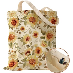 image:imageMiss Adola Aesthetic Canvas Tote Bag with Inner Pocket for Women Cloth Cotton Totes Bag with Pattern for Shopping GymSunflower