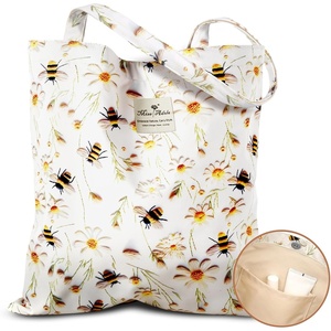 image:imageMiss Adola Aesthetic Tote Bag for Women  Reusable Shoulder Bag with Buckle Fabric Bag for Gym Travel WorkFlower Bee