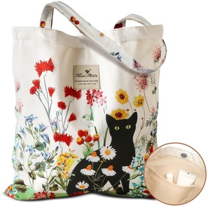 image:imageMiss Adola Aesthetic Tote Bag for Women  Reusable Shoulder Bag with Buckle Fabric Bag for Gym Travel WorkFlower Cats