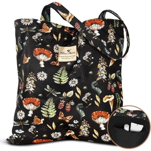 image:imageMiss Adola Aesthetic Tote Bag for Women  Reusable Shoulder Bag with Buckle Fabric Bag for Gym Travel WorkMushroom Plants